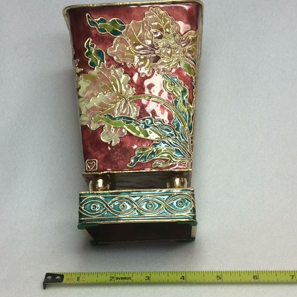 FINAL SALE PRICE Lg. Burgundy Cloisonné Vase by Nyco International - Picture 5 of 5